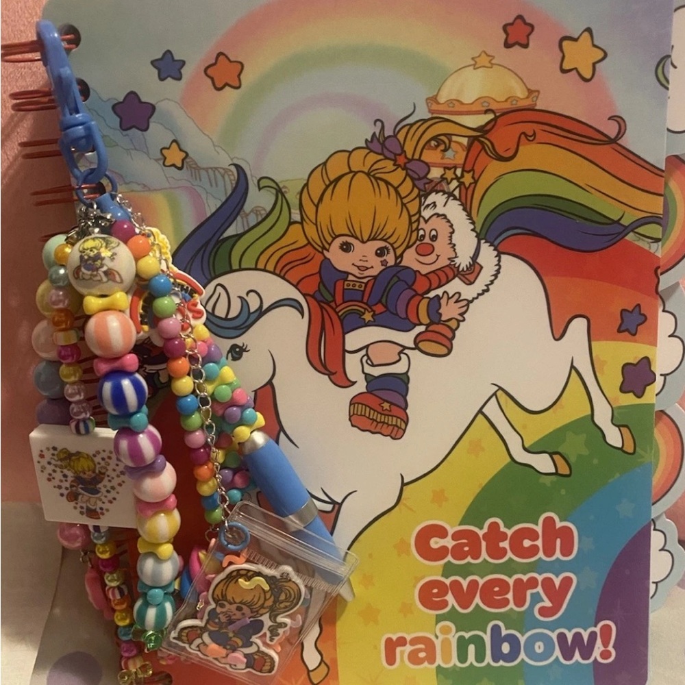 Rainbow Brite 5 Tab Journal Notebook Wide Ruled With Clip Beaded Pen Black Ink